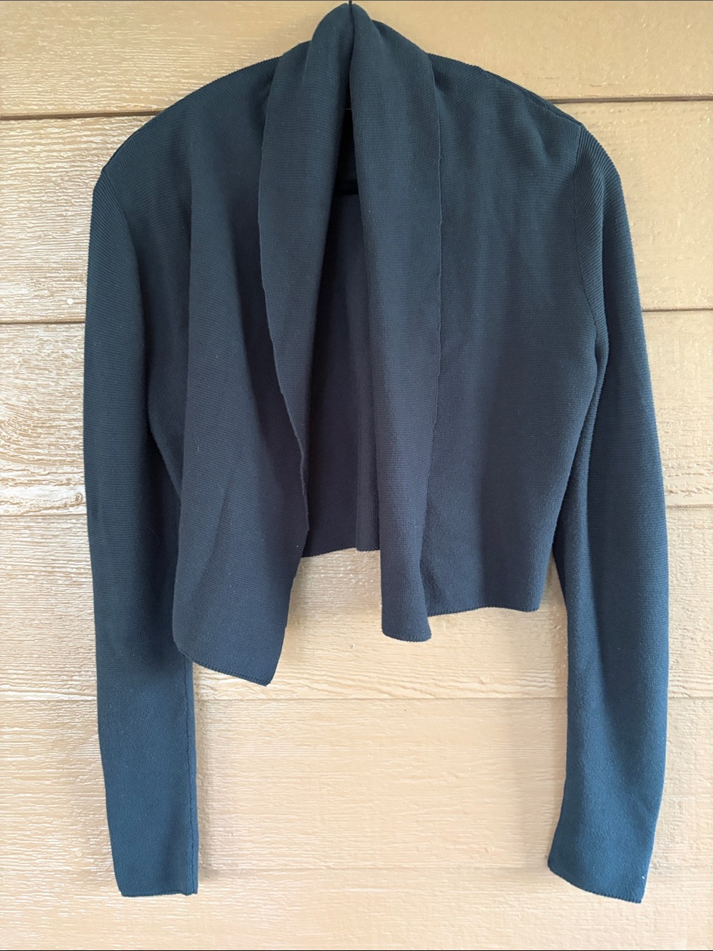 Peruvian Connection Cropped Open-Front Blazer in Teal-Black-Sz XS